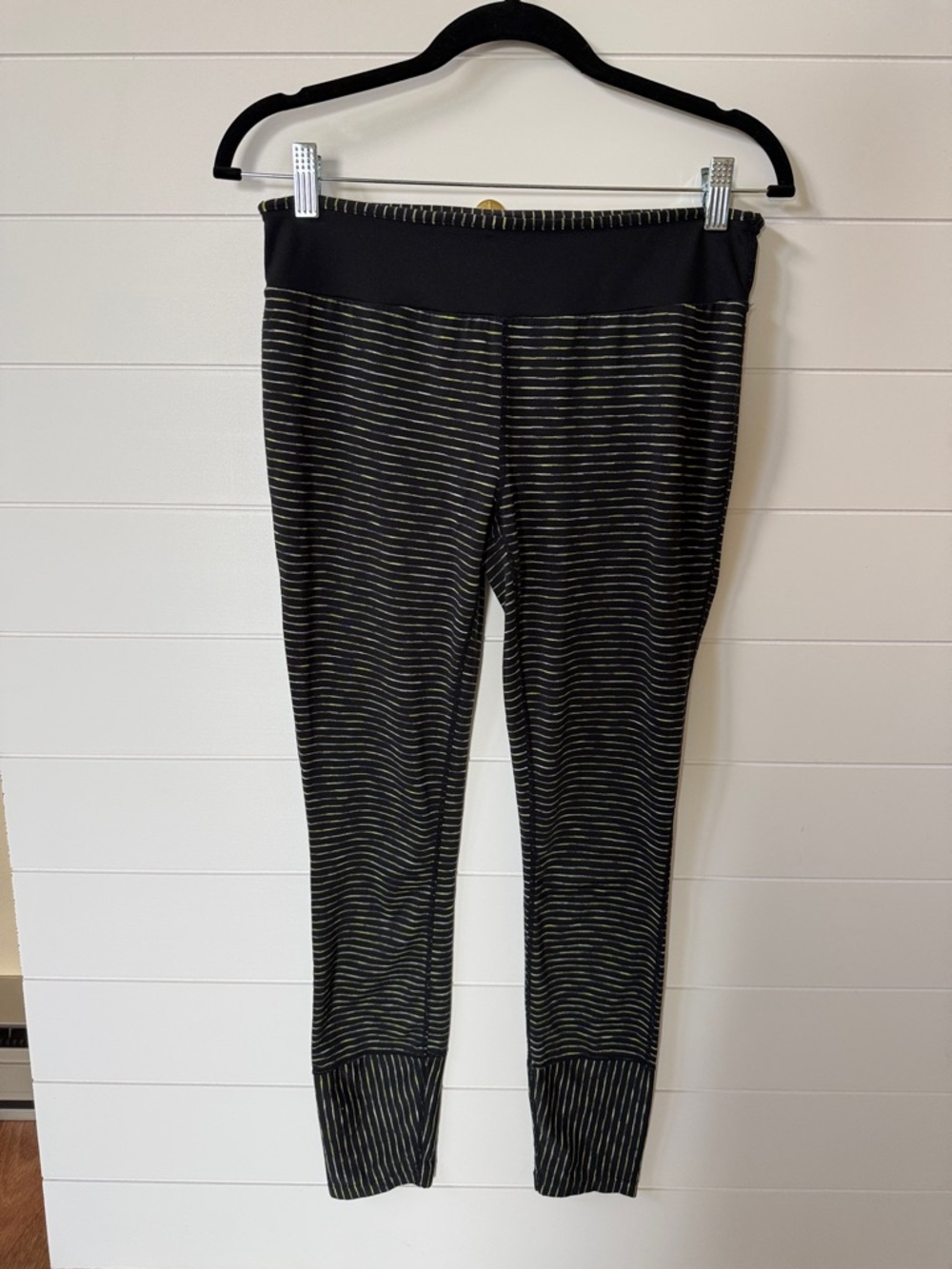 Prana Black Leggings with Yellow Stripe Detail